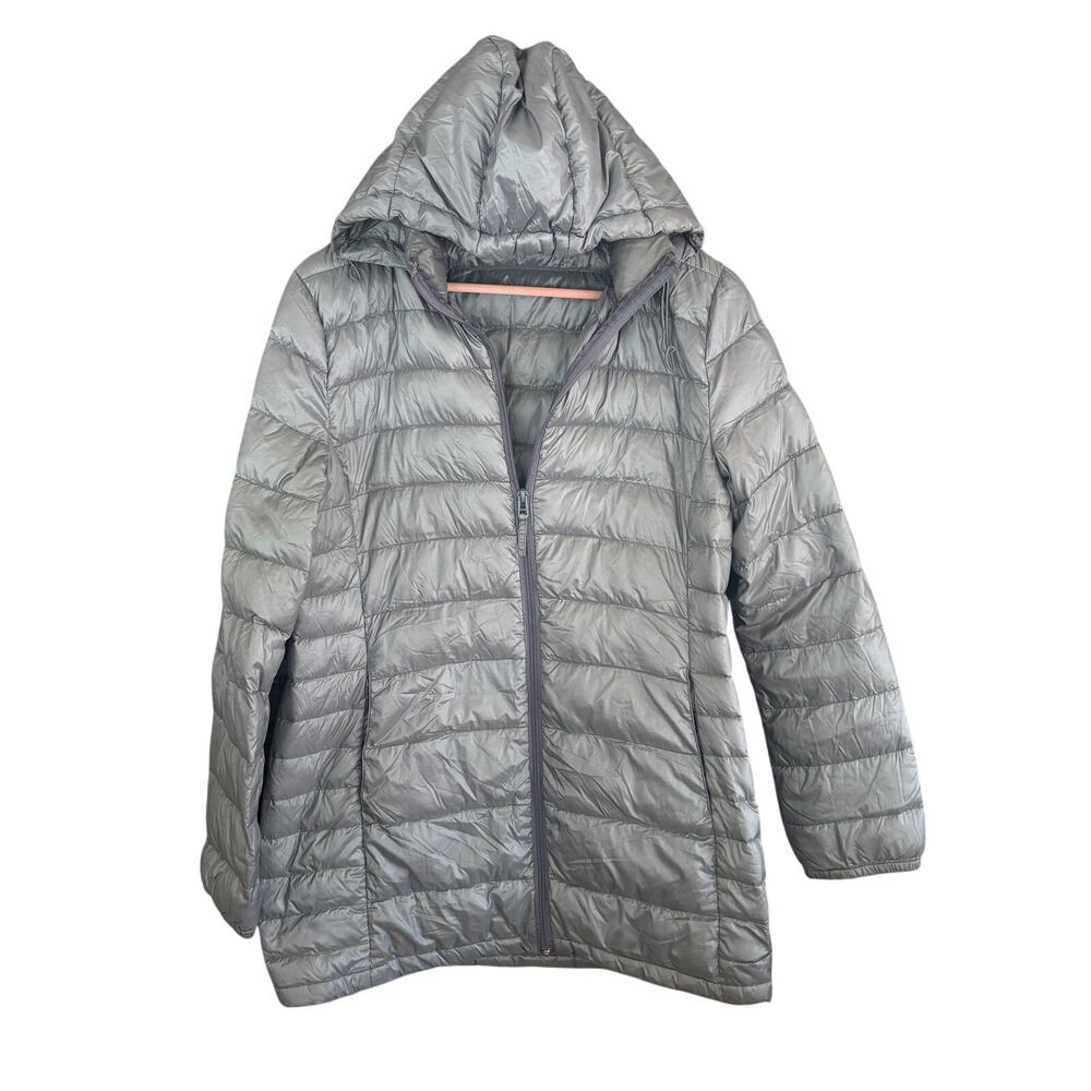 Mens Hooded Down Parka L Jacket Coat Gray